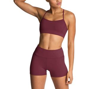 IWEMEK Women's Workout Sets 2 Piece Yoga Outfits High Waisted Biker Shorts and Cross Back Sports Bra Gym Set (Large, Burgundy)