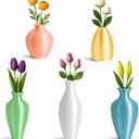 Pack Of 2 Cute Mini Vase Magnets for Fridge – 5 Pcs Tiny Magnetic Bud Vases for Women – Flower Pots for Refrigerator Decor Kitchen Home – Thoughtful for Plant Lovers (Pastel)