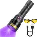 ALONEFIRE SV47 12W 365nm UV Flashlight USB C Rechargeable Long Range Black Light Pet Urine Detector for Resin Curing, Fishing, Scorpion, Minerals, Bed Bugs, Leaks with UV Protective Glasses, Battery