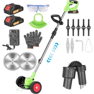 Cordless Garden Strimmer, 21V Electric Grass Trimmer 2x2.0Ah Battery Strimmer Metal Blade Cordless Strimmer, Telescopic Lightweight Grass Cutter Electric Weed Wacker for Clearing Weeds Flower Lawn