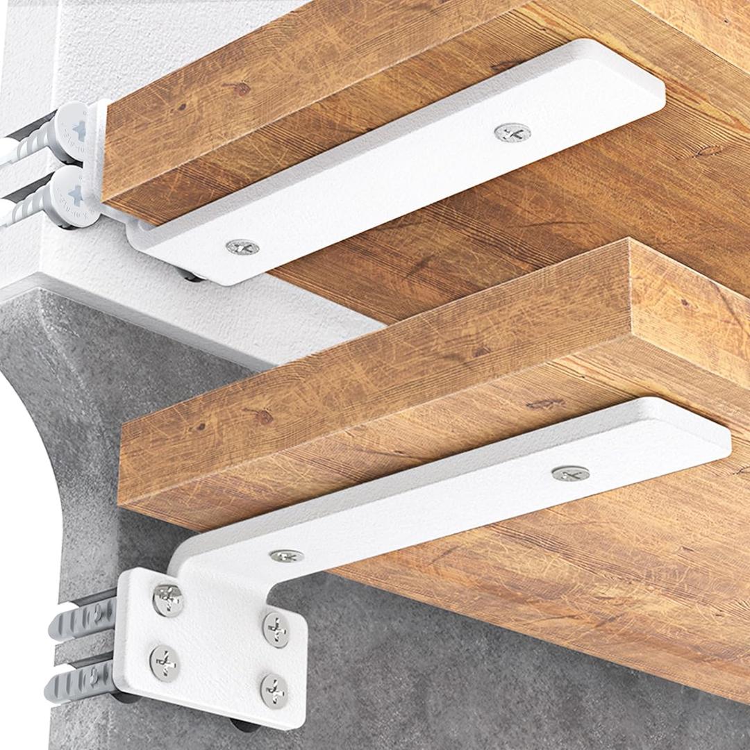 Goovilla Shelf Bracket, Heavy Duty Floating Shelf Brackets 12 inch Long, 6 Pack Brackets for Shelves, White Coated Metal Wall Shelf Support Brackets with 1/5 Inch Thick and 160 lb. Load Capacity