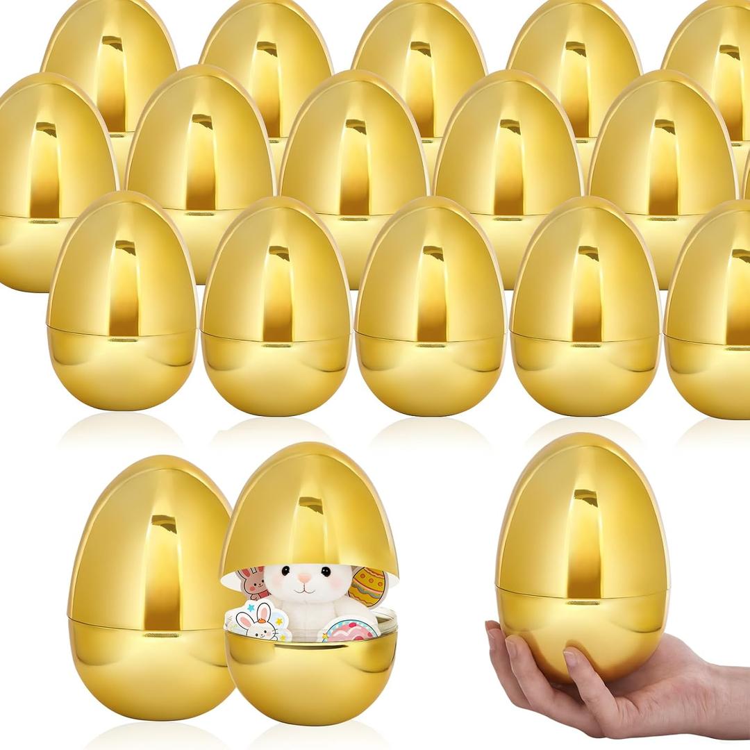 16 PCS Jumbo Gold Plastic Easter Eggs, 6 Inch Giant Metallic Golden Easter Eggs Fillable Large Empty Egg for Easter Hunt Basket Stuffers Fillers Classroom Prize Supplies