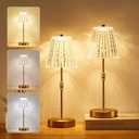 Cordless Table Lamp, 2500mAh Rechargeable Battery Operated Portable Lamp, Dimmable+3 Colors LED Touch Control, Vintage Crystal Lamp for Bedroom, Kitchen, Bar, Office (Gold-Pack of 2)