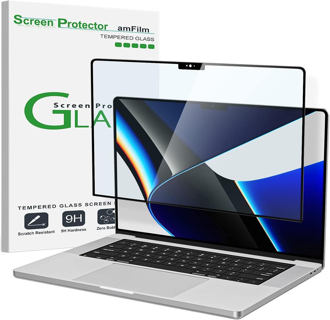 amFilm MacBook Pro 14.2 inch M5/M5 Pro/M5 Max/M4/M3/M2/M1 Chip (2021-2026) Tempered Glass Screen Protector [9H Hardness][ Anti-Scratch][ Anti-fingerprint], 1 Pack