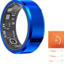Fitness Tracker Smart Ring,Step Counter,Heart Rate Blood Oxygen Sleep Tracker Health Ring, 5ATM Waterproof Long Battery Life Smart Rings Compatible with iOS & Android (Blue, US 8)