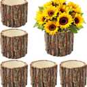 6 Pcs Wooden Vases for Centerpieces, Wood Flower Vase Rustic Tree Stump Planter Pots for Woodland Party Wedding Window Home Farmhouse Christmas Table Decor