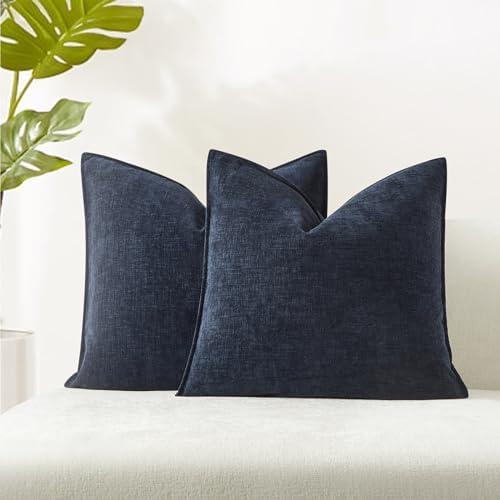 JUSPURBET 18x18 Decorative Pillow Covers Set of 2 Throw Pillow Covers for Couch Sofa Bed Cozy Chenille Cushion Covers Cases with Hidden Zipper for Living Room Home Decor,Navy Blue