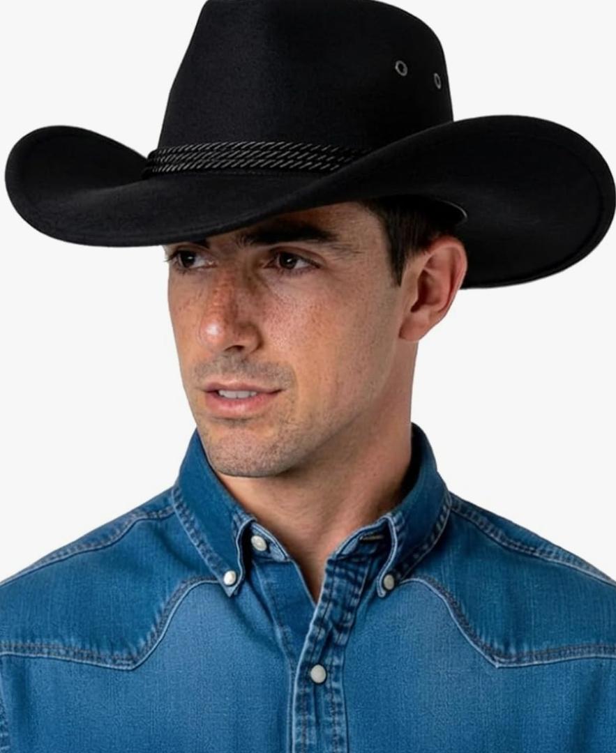 Thuizen Men and Women's Classic Western Rolled-up Vegan Suede Decent Adjustable Drawstring Cowboy Cowgirl Hat