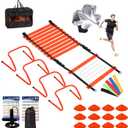 Agility Ladder, Agility Speed Training Set, 20ft 12 Rung Agility Ladder, 4 Agility Hurdles, 5 Resistance Bands, 12 Resistance Cones, Running Parachute, Jump Rope for Athletes, Adults (Orange)