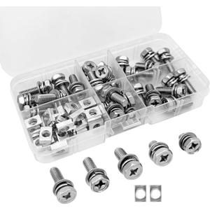 60 PCS Battery Bolts and Nuts, Stainless Steel Battery Terminal Screws with Square Nuts, M610/12/16/18/20mm Battery Terminal Nuts and Bolts Kit, Motorcycle Accessories