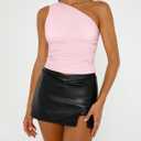 Trendy Queen Women's One Shoulder Tops - Asymmetrical Sleeveless Crop Tops, Sexy Going Out & Workout Shirts for Women (Pink, XL)