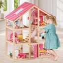 Tiny Land Wooden Dollhouse for Girls - 6 Rooms Wooden Doll House, Large Size