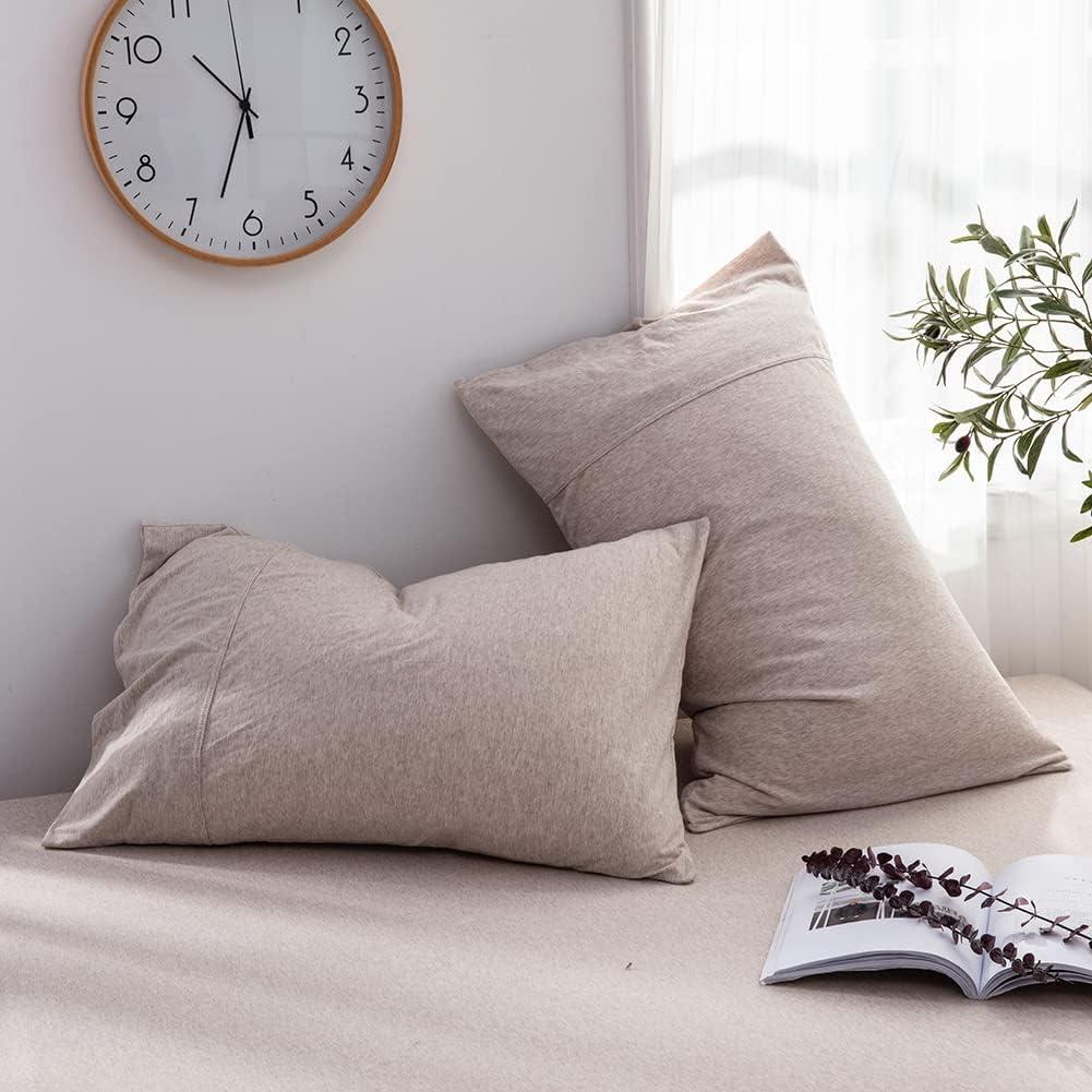 DONEUS Beige Pillow Cases King Size Pillowcase 20x36, Jersey Knit Pillow Cases Set of 2 Pack Ultra Soft Breathable Pillowcase with Envelope Closure