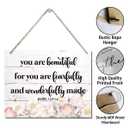 Bible Verse Printed Wood Plaque Sign Wall Hanging, Home Wall Decor You Are Fearfully & Wonderfully Made Scripture Rustic Hanging Wall Plaque Wood Signs, Psalm 139:14 Christian Sign