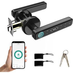 Smart Door Knob & Handle-Fingerprint Door Lock- Keyless Entry Door Lock with Key & Keypad, Bluetooth App Control, Touchpad Control, Privacy & Passage Modes for Home, Bedroom, Office, Apartment