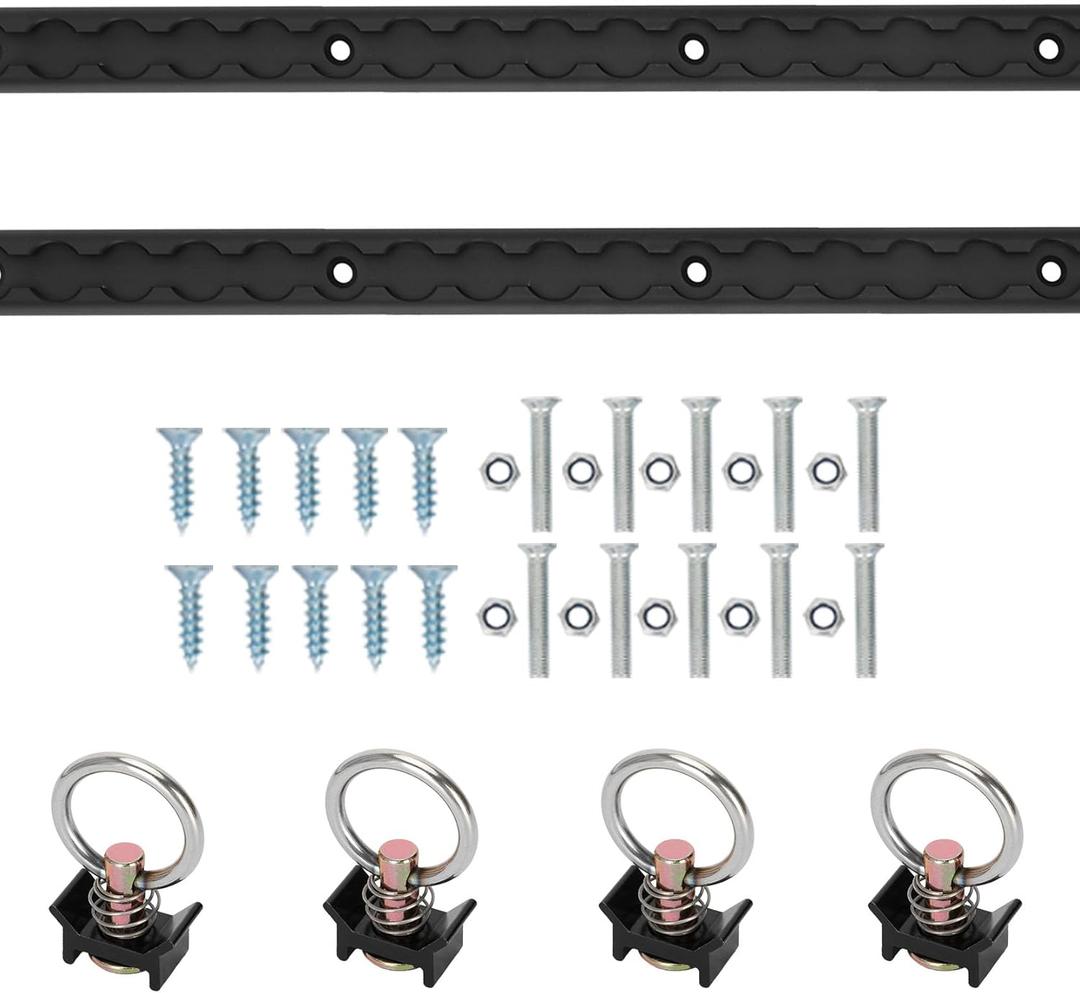 Upgraded 4ft 2pcs Aluminum L-Track, 48" L Track Rail and (4) Black Single Stud O-Ring Fittings and Two Types of Mounting Screws, L Track Tie Down System, Truck Bed Rail System for Trailers,etc