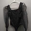 FeelinGirl Long Sleeve Bodysuit Square Neck Shapewear Body Suits Tummy Control Mesh Long Sleeve Bodysuit Going Out Tops (Medium, Black)