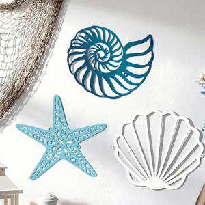 Pelopy 3 Pcs Coastal Metal Outdoor Wall Art Seashells Conches Starfish Wall Decor Ocean Nautical Theme Sign for Summer Beach Pool Yard Garden Lake House Home Bathroom Bedroom Decoration
