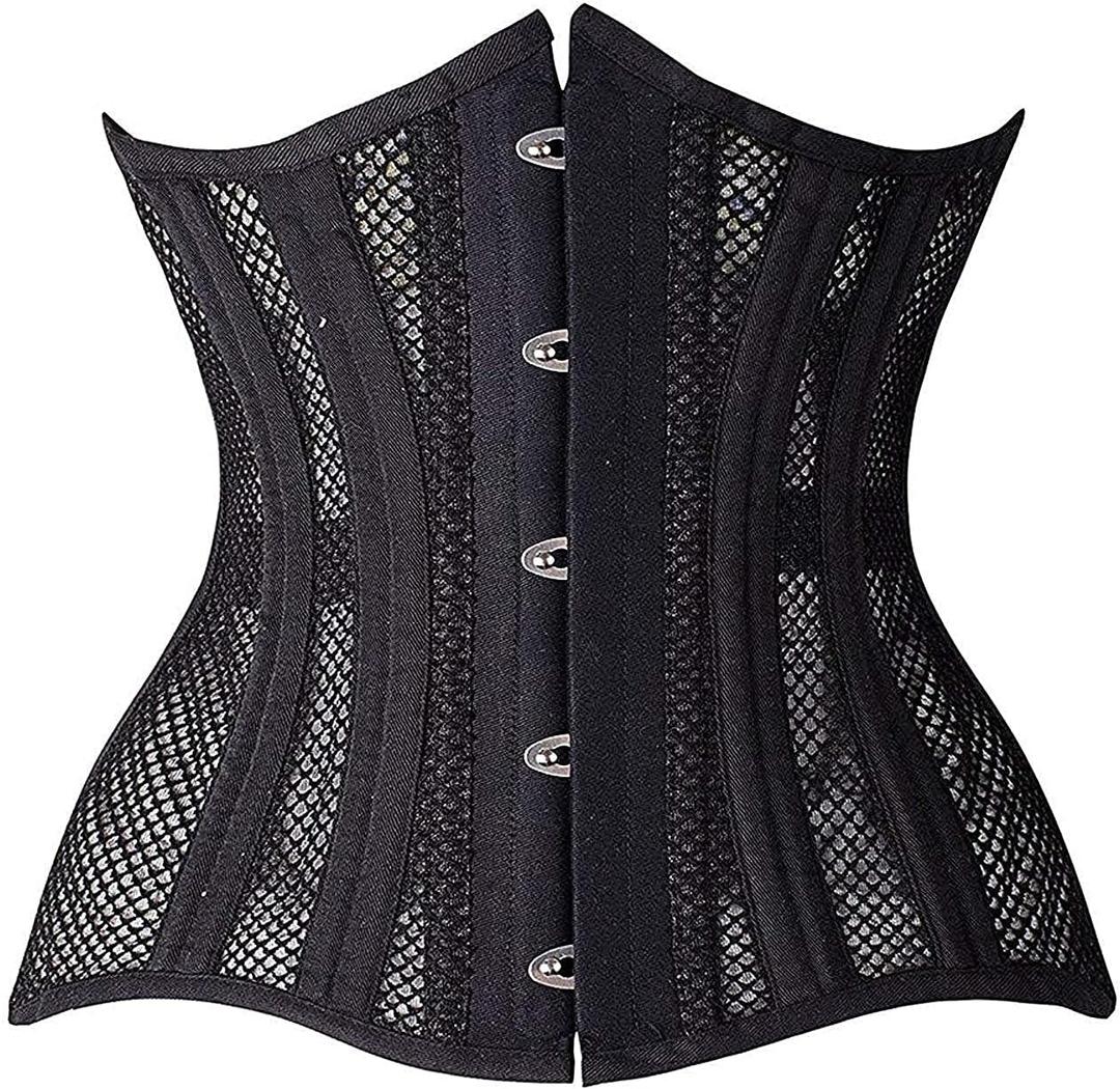 SHAPERX Women 24 Double Steel-Boned Longline Heavy Duty Waist Training Corsets Shaper (XX-Large, Black Mesh)