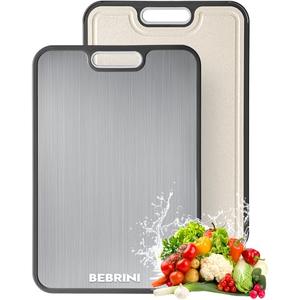 Titanium Cutting Board for Kitchen, Safe Double-Sided Pure Titanium & Wheat Straw PP, Scratch Resistant, Dishwasher Safe, Food Grade, Large 16”×11”Non Toxic Meat & Vegetable Chopping Boards