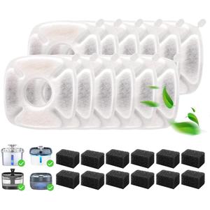 24 Pcs Cat Fountain Replacement Filters 12 Pack Cat Water Fountain Replacement Filters with 12 Pack PreFilter Sponges, Pet Fountain Filter Fit for 95oz/2.8L Automatic Pet Fountain Cat Water Fountain