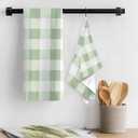 Sage Green Plaid Kitchen Towel White Dish Cloths Set of 2, Microfiber Soft Minimalism Buffalo Check Hand Towels, Modern Gingham Pattern Absorbent Quick Drying Dishcloths for Bath Sink 18 x 28 Inches
