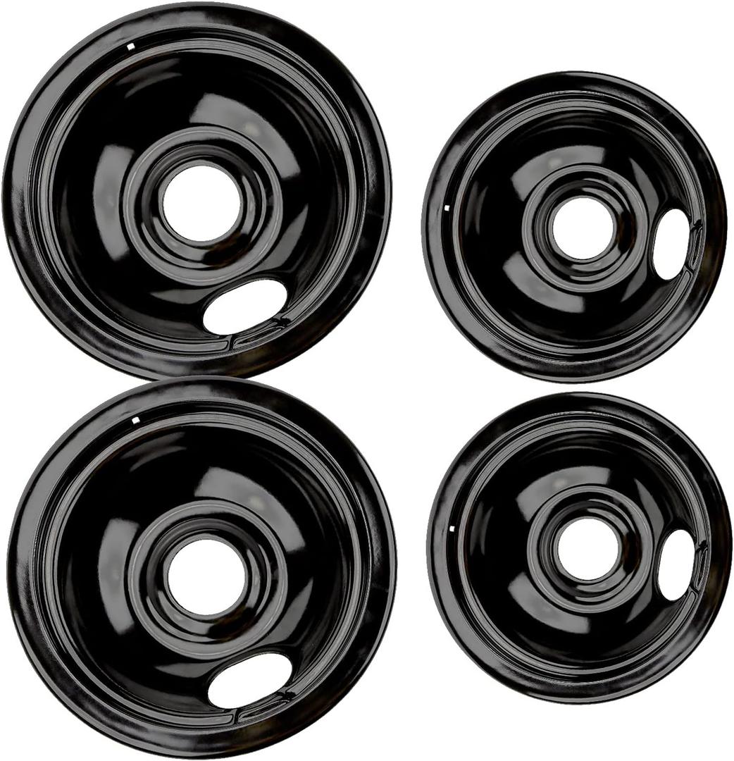 5304430149 and 5304430150 Porcelain Burner Drip Pan Bowls Replacement 318067041 and 318067051 Electric Range Cooktop By AMI PARTS Includes 2 8-Inch and 2 6-Inch Pans