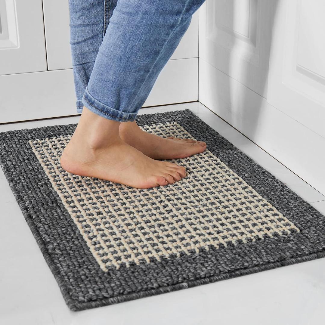 COSY HOMEER 28X18 Inch Washable Kitchen Rug Mats are Made of Polypropylene Square Rug Cushion Which is Anti Slippery and Stain Resistance, Black Gray