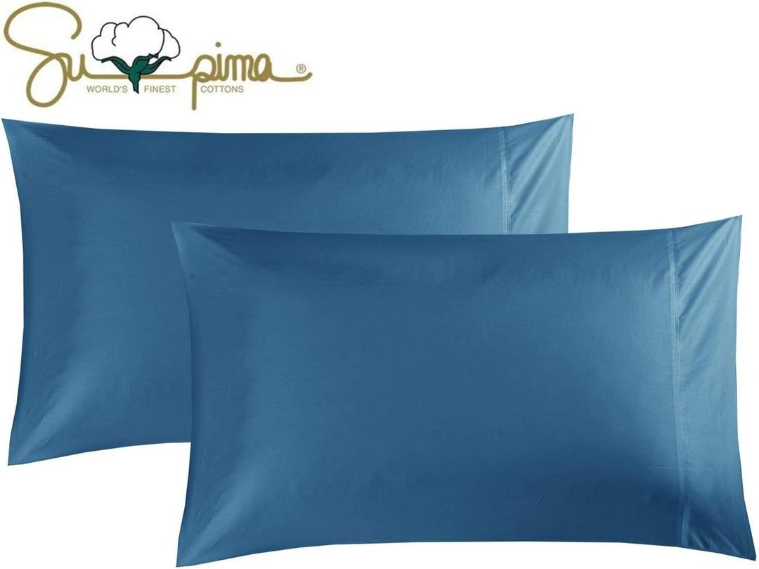 100% Supima Cotton 600 Thread Count King Pillowcase Set of 2, Luxury Hotel Pillow Cases,Soft & Silky Sateen Weave, Premium Quality King Pillowcase 2 Pieces (Peacock Blue, KPC)