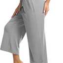Maxbee Wide Leg Capri Pants for Women Loose Yoga Pants Drawstring Comfy Lounge Sweatpants with Pockets (Large, Grey)