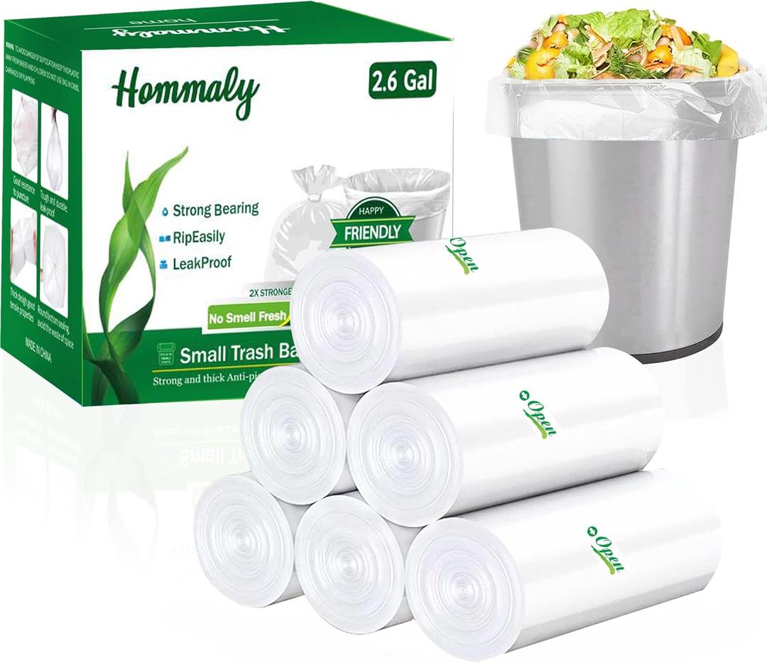 Hommaly 2.6 Gallon 240 pcs Small Clear Trash Bags, Strong Garbage Bags, Bathroom Trash Can Bin Liners Unscented, Mini Plastic Bags for Office, Waste Basket Liner, Fit 6-10 Liters, 2-2.6 Gal