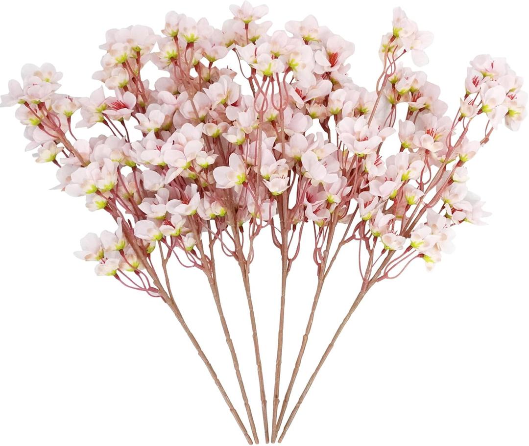 6Pcs Artificial Silk Cherry Blossom Flower Artificial Cherry Blossom Branches for DIY Wedding Bouquets Home Japanese DecorPink