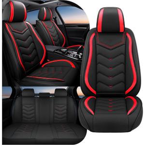 Car Seat Covers Fit for RAM 1500 2012-2026, Stylish Sport Seat Covers, Waterproof Wear-Resistant Premium Nappa Leather Car Seat Cover.(Full Set/Black Red)