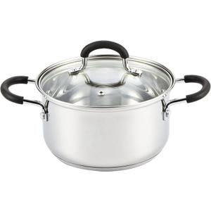Cook N Home Stainless Steel Stock Pot with Lid 3 Quart, Cooking Sauce Pot Casserole Pan Saucier, Induction Compatible, Dishwasher Safe With Stay-Cool Handles, Silver