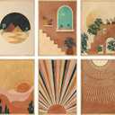 Boho Landscape Canvas Wall Art Abstract Terracotta Sunset Hill Desert Painting Picture Wall Decor Minimalist Geometric Sun Poster Prints Artwork for Living Room Bedroom Home Decoration 12x16in