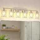 6-Light Brushed Nickel Bathroom Light Fixtures Over Mirror, 42" UL-Listed Modern Wall Sconce Lights with Clear Glass and Metal Cage for Bath, Hardwire E26, CH9176BN-6W