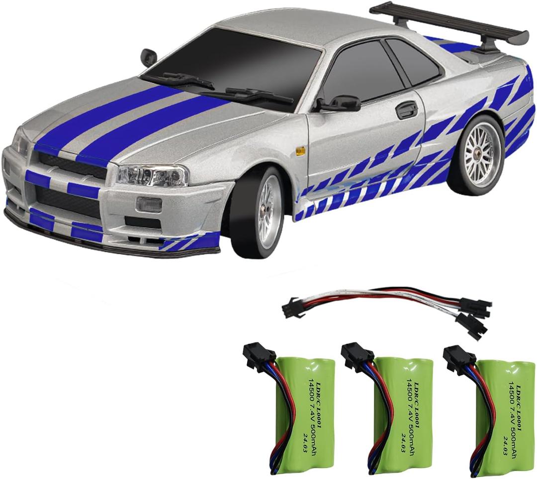 Skymaker LDRC Drift Car Nissan Skyline GTR R34 1/18 RWD High Speed Drifting RC Model Drift Cars 2.4GHz with Gyroscope 3 Batteries (Silver) Skymaker LDRC Drift Car Nissan Skyline GTR R34 1/18 RWD High Speed Drifting RC Model Drift Cars 2.4GHz with Gyroscope 3 Batteries (Silver)