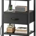 SUPERJARE Nightstand with Charging Station, Bed Side Table with Adjustable Fabric Drawer, Night Stand for Bedroom, 3-Tier Storage End Table, for Living Room, Black (M (11.8"D x 15.7"W x 23.4"H))