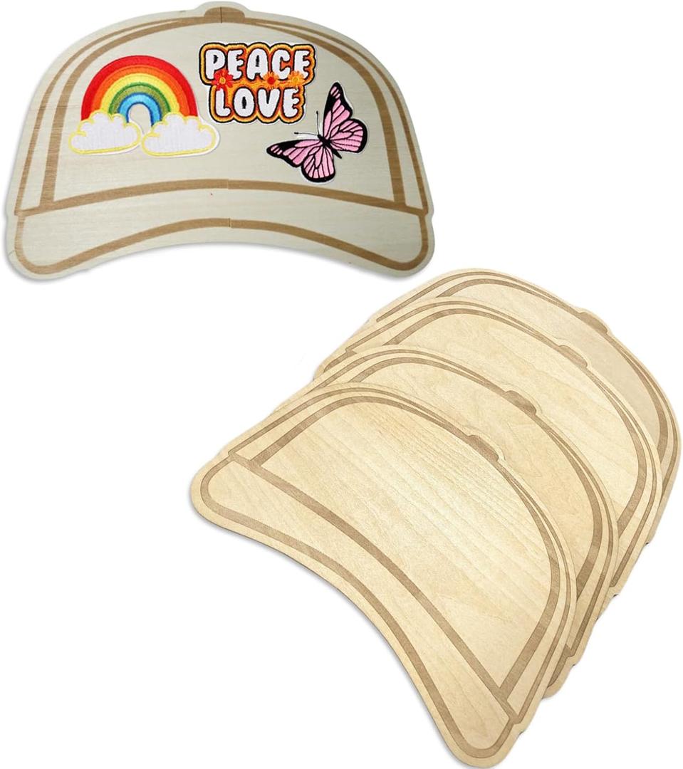 5 Pcs Trucker Hat Template, Trucker Hat Template for DIY Design Hat Patch Layout, Wooden Baseball Cap Design Patch Layout (No Patch)