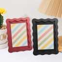 4x6 Picture Frame with Mat for 3.5x5, Wavy Edge Wooden Real Glass Photo Frame for Tabletop and Wall Hanging, Black, 1 Pack