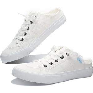 Obtaom Women Canvas Mules Memory Foam Clipper Fashion Sneakers Comfortable Slip-On Mule Backless Holiday Shoes (11)