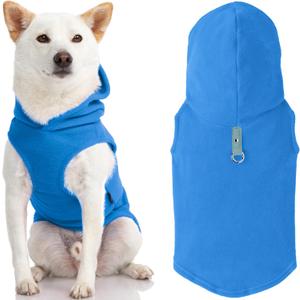 Gooby Fleece Vest Hoodie Dog Sweater - Blue, Large - Warm Pullover Dog Hoodie with O-Ring Leash for Small to Medium Dogs L