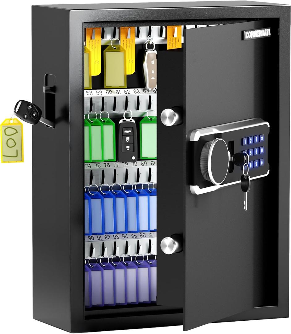 KornerBatl Heavy Duty 103 Position Electronic Key Lock Box with Anti-Theft Deposit Key Slot & Key Out Tags, Key Box Wall Mount with Code for Home Office
