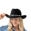 22"-23.2" 100% Suede Western Cowgirl Hat for Women,3.5" Wide Brim,Built-in Elastic Sweatband