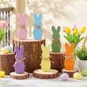Chunful 6 Pcs Easter Bunny Table Decor Colorful Wood Bunny Signs Rabbit Shaped Tiered Tray Decor for Home Mantel Room Freestanding Tabletop Decorations Spring Party Supplies