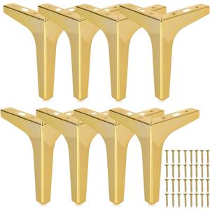 7 inch Gold Legs for Furniture Set of 8 Metal Furniture Legs 7", Gold Dresser Legs Modern Style Replacement Sofa Leg Triangle Furniture Feet for Cabinet Sofa Couch Chair