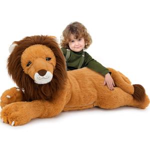 Tezituor 43.3inch Giant Lion Stuffed Animals, Realistic Large Stuffed Lion Plush Toy for Boys Girls, Hugging Soft Lion Plushy Body Pillow Birthday Decor for Adult