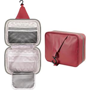 Travel Toiletry Bag with Hanging Hook (Waterproof, red)