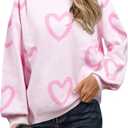 UNIQUEONE Valentines Sweater Women Love Sweatshirt Heart Graphic Knit Sweaters Valentine Day Oversized Crewneck Tops (S)