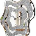 Wall Clock Silver Irregular Mirror Glass Clocks Cute Crystal Crushed Diamond Clock for Wall Decorative, Perfect Home Decor for Living Room Bedroom Dining Room Office